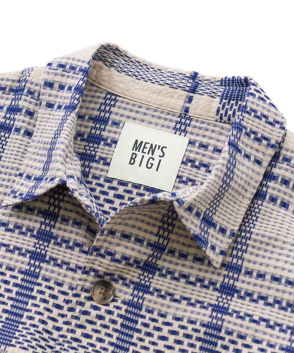 MEN'S BIGI ドビーチェックCPOシャツ ベージュ