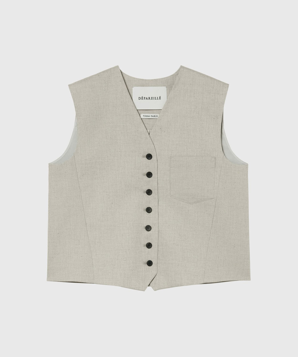 DÉPAREILLÉ RAMIE POLY TWILL GILET / ラミーポリツイルジレ ベージュ