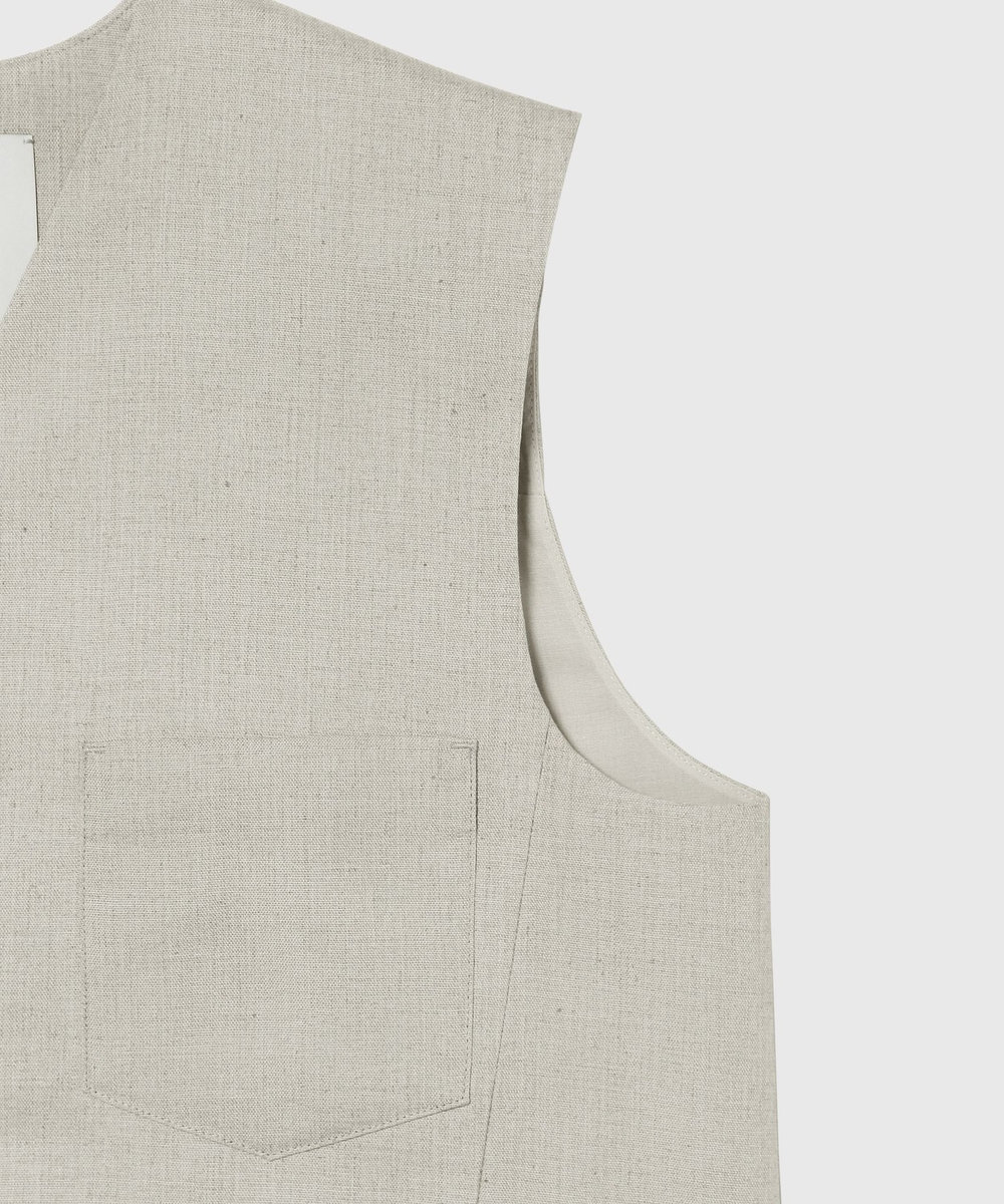 DÉPAREILLÉ RAMIE POLY TWILL GILET / ラミーポリツイルジレ ベージュ