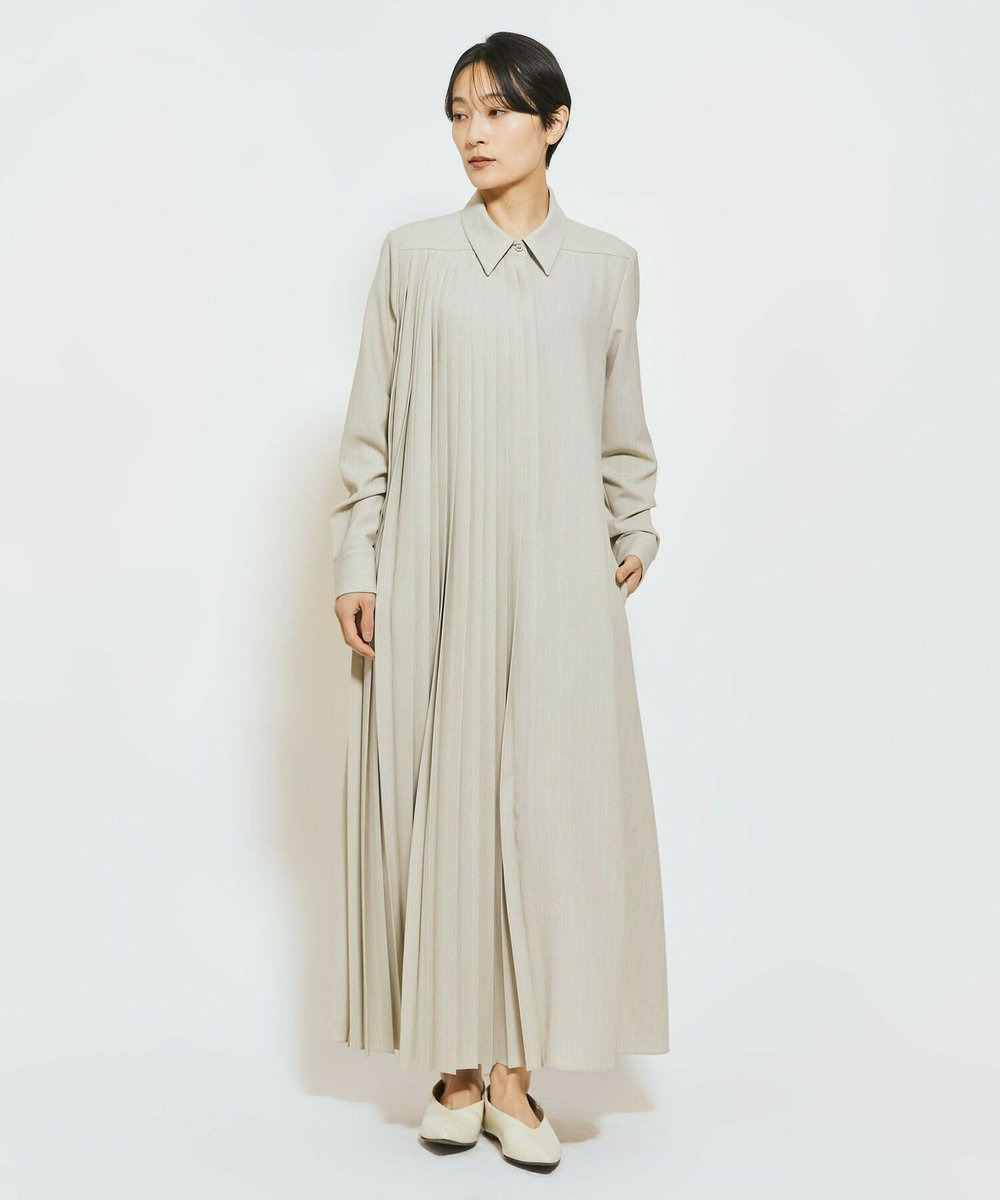MOGA Collection MOGA Collection ストライプアシンメトリープリーツワンピース ベージュ