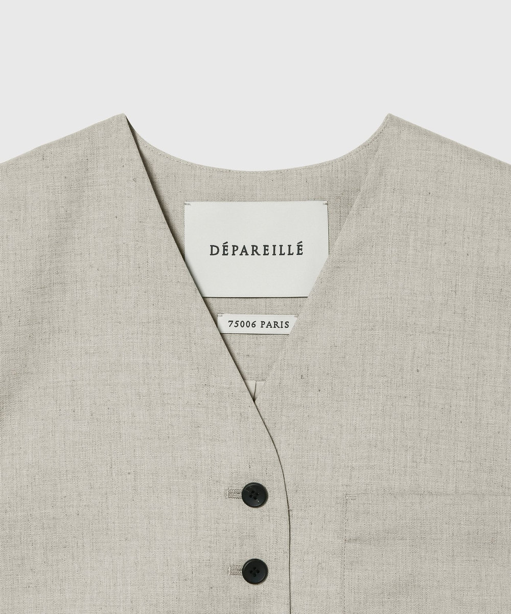 DÉPAREILLÉ RAMIE POLY TWILL GILET / ラミーポリツイルジレ ベージュ