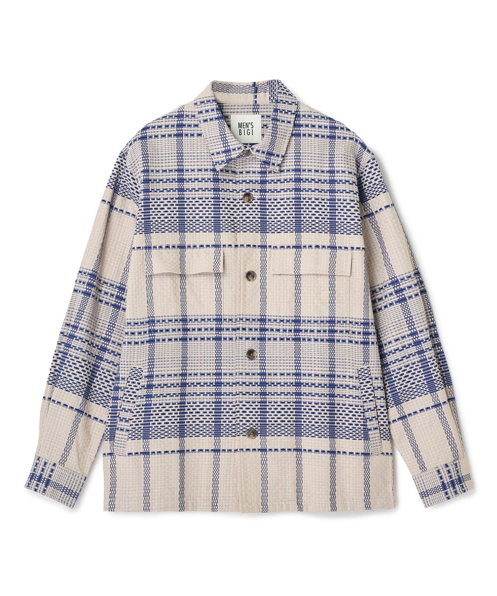 MEN'S BIGI ドビーチェックCPOシャツ ベージュ