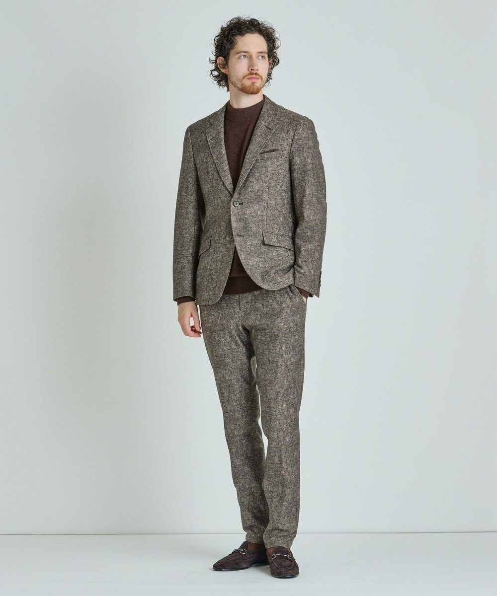 MEN'S BIGI 【ACTIVE TAILOR/アクティブテイラー】ヒートパフォーマーツイード調プリントスラックスパンツ ブラウン