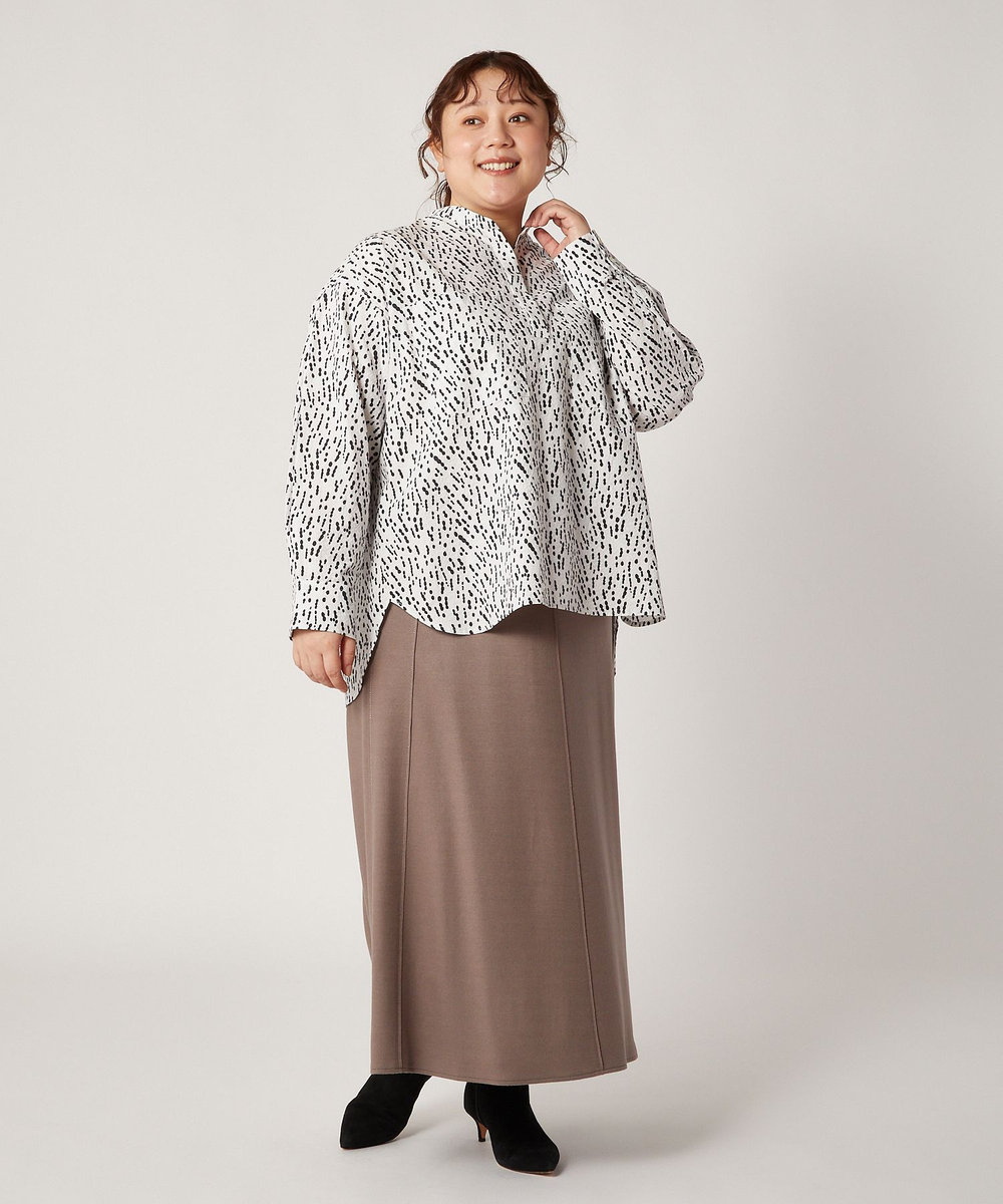 feerique Lサイズ（大きいサイズ） 【大きいサイズ】feerique ドローイングドットPtスキッパーシャツ ホワイト
