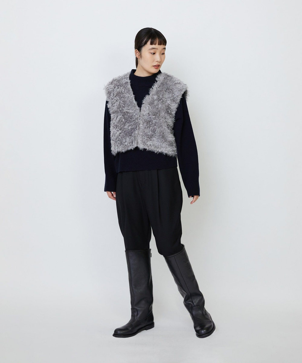 LOISIR ウール混ツイルストレッチジョッパーズパンツ ブラック
