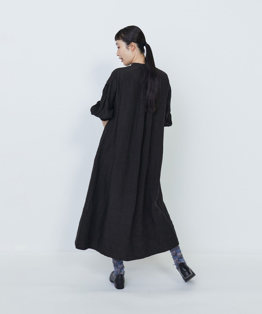LOISIR グランジリネンスモックワンピース ブラック