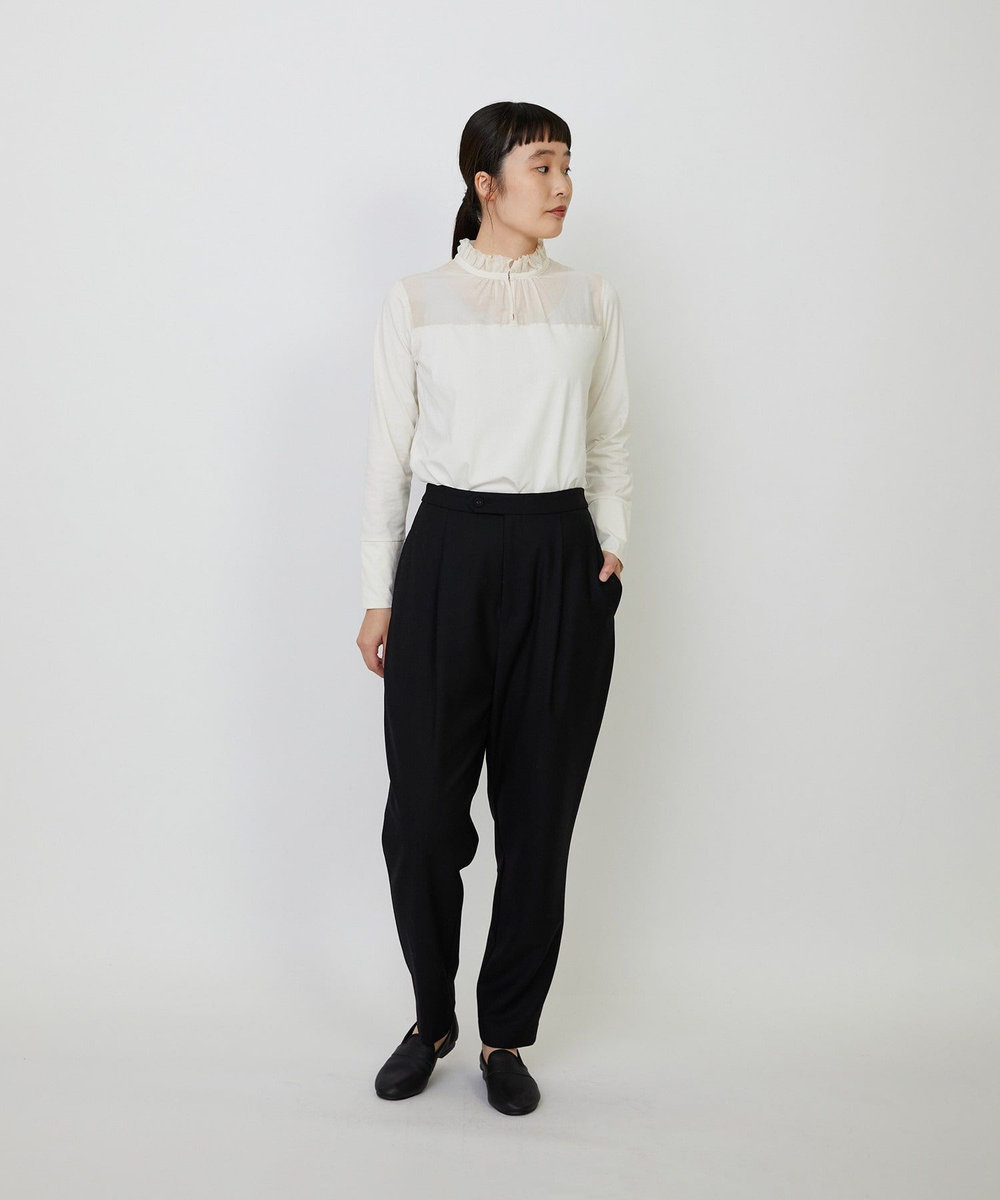 LOISIR ウール混ツイルストレッチジョッパーズパンツ ブラック