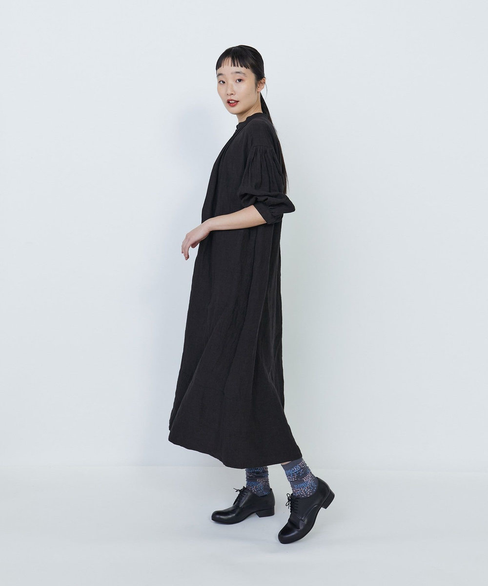 LOISIR グランジリネンスモックワンピース ブラック