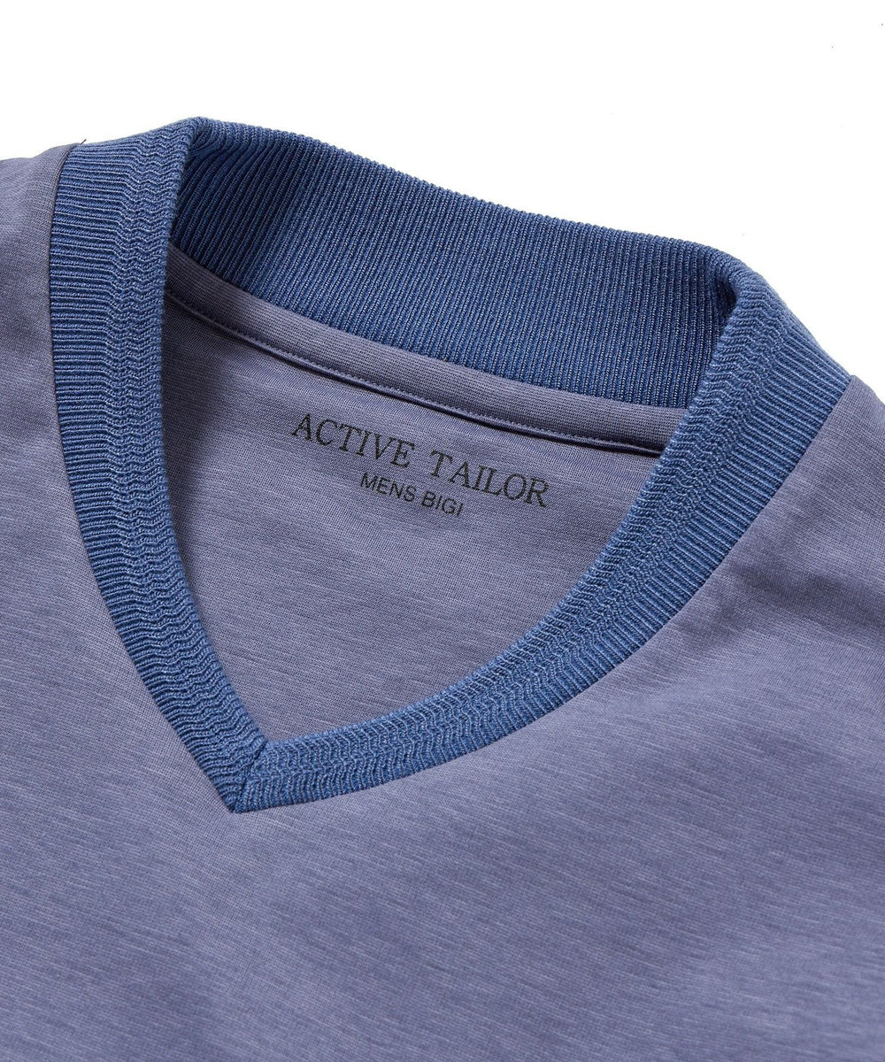 MEN'S BIGI 【ACTIVE TAILOR】シルケットスムースVネックロングTシャツ ブルー系その他