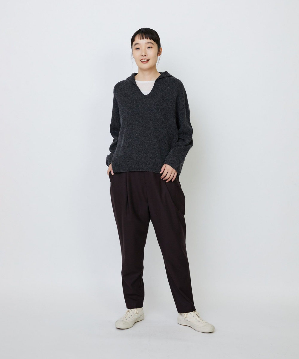 LOISIR ウール混ツイルストレッチジョッパーズパンツ ブラック