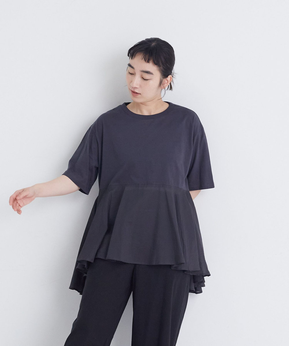 congés payés ADIEU TRISTESSE 【FAVE】インドコットン×カットソーTシャツ チャコールグレー