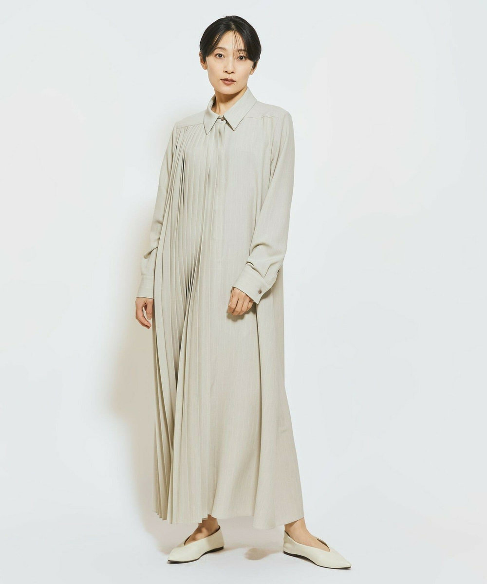 MOGA Collection MOGA Collection ストライプアシンメトリープリーツワンピース ベージュ