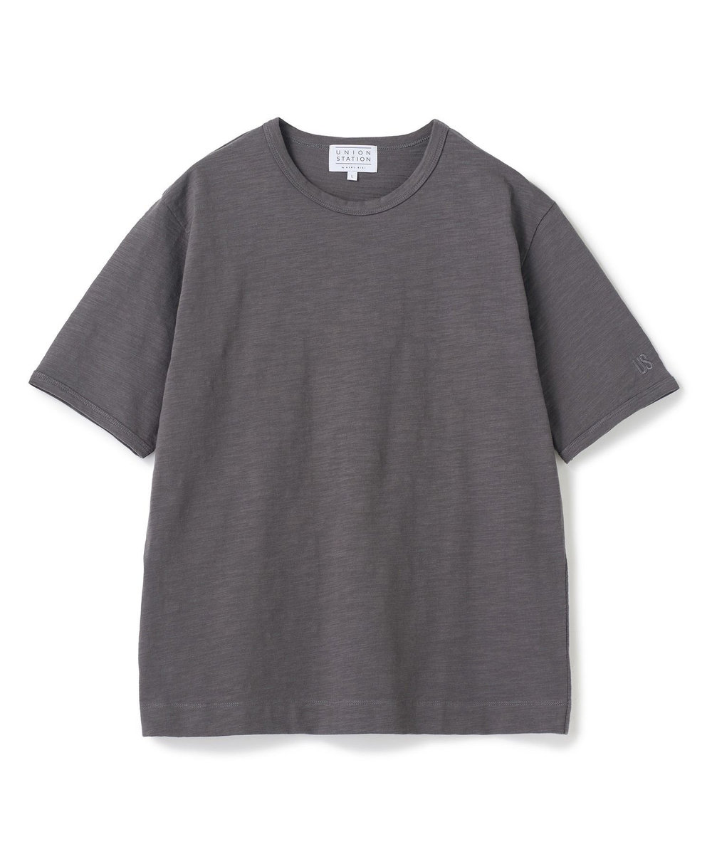 UNION STATION スラブ天竺袖刺繍Tシャツ チャコールグレー
