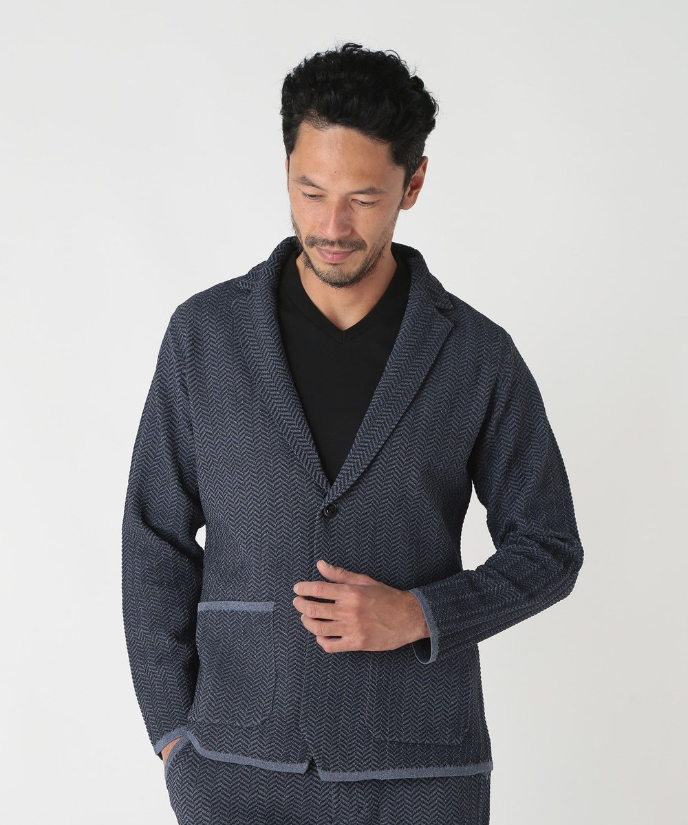 MEN'S BIGI 【ACTIVE TAILOR】ヘリンボーンニットジャケット ネイビー