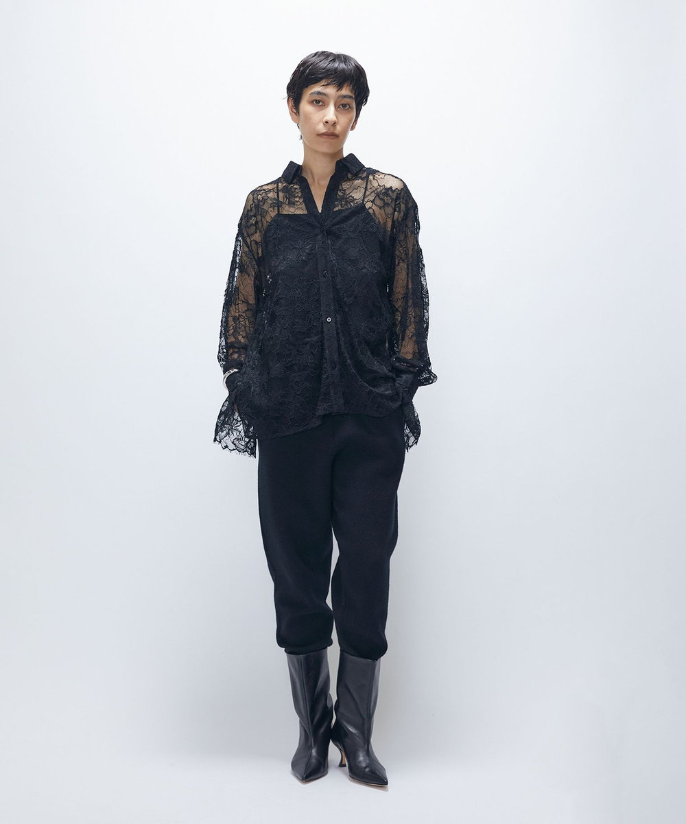 1er Arrondissement ウールカシミアダブルフェイスリブパンツ ブラック