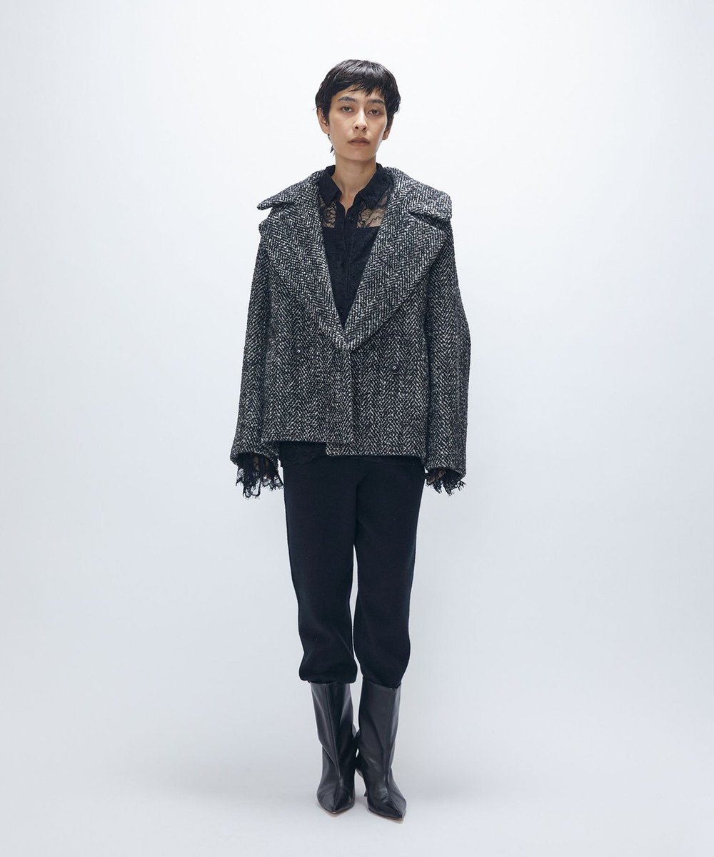 1er Arrondissement ウールカシミアダブルフェイスリブパンツ ブラック