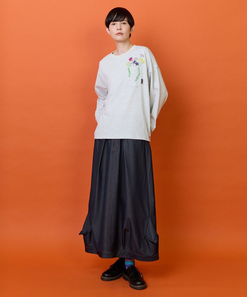FRAPBOIS フラワーポケットロングTシャツ オートミール