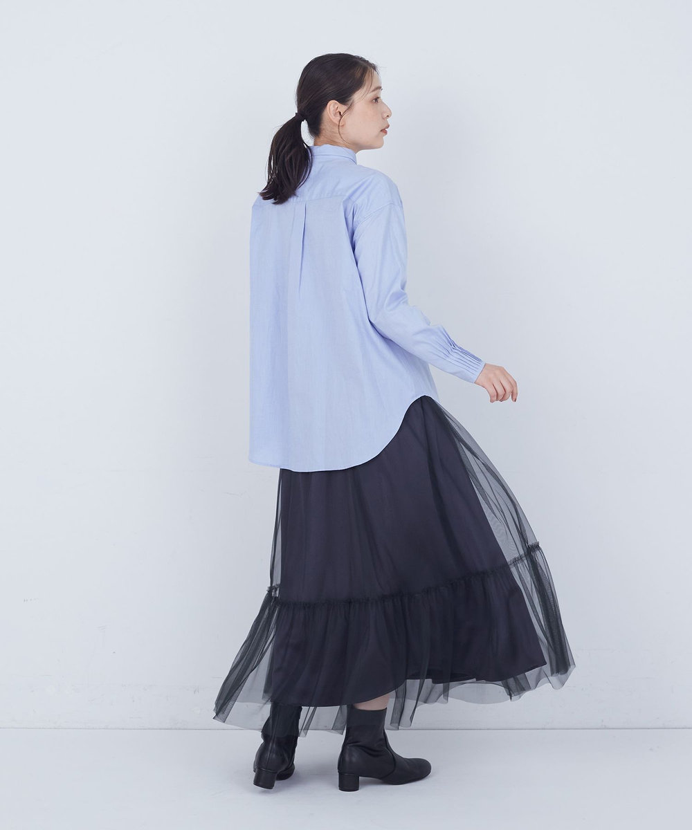 ADIEU TRISTESSE 袖口ピンタックシャツ ブルー