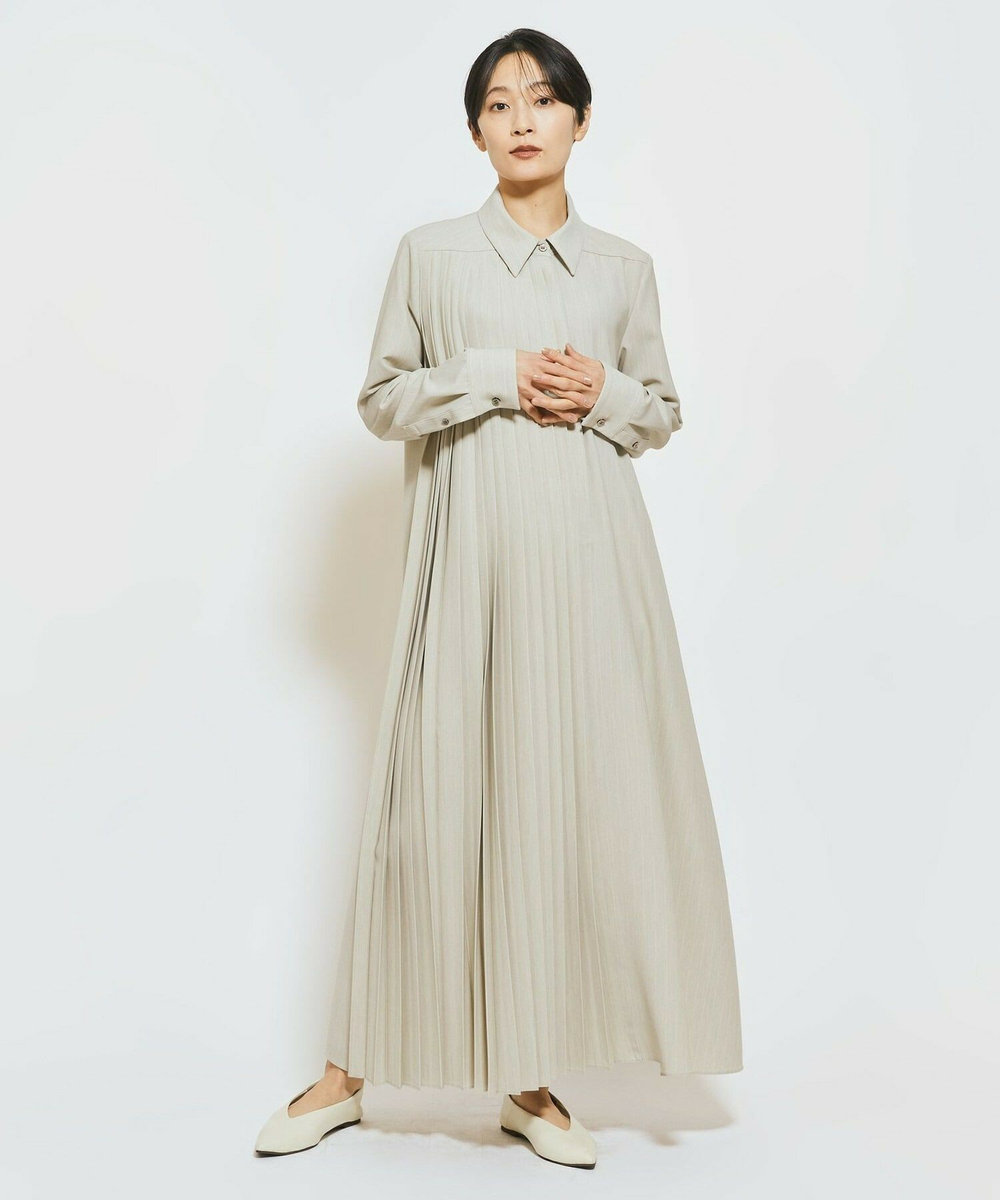 MOGA Collection MOGA Collection ストライプアシンメトリープリーツワンピース ベージュ