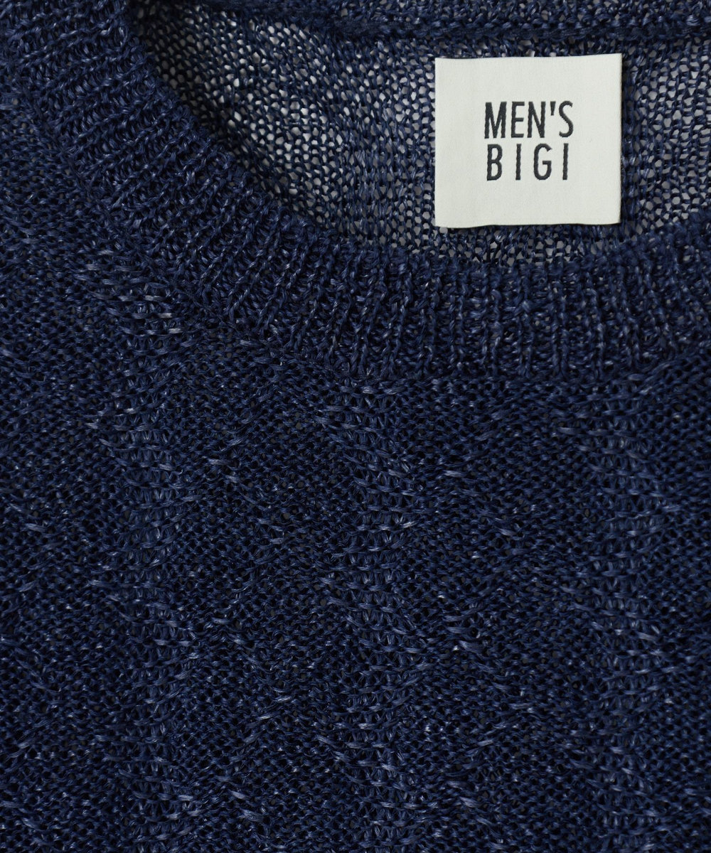 MEN'S BIGI 変形アーガイルシアーニット7分袖Tシャツ ネイビー