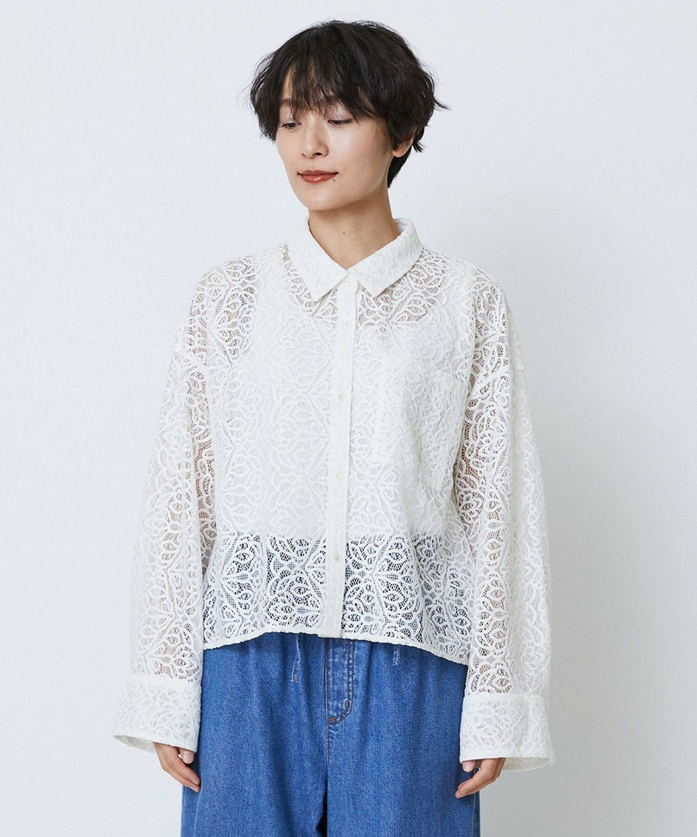 feerique feerique　ボタニカルレースシャツ オフホワイト