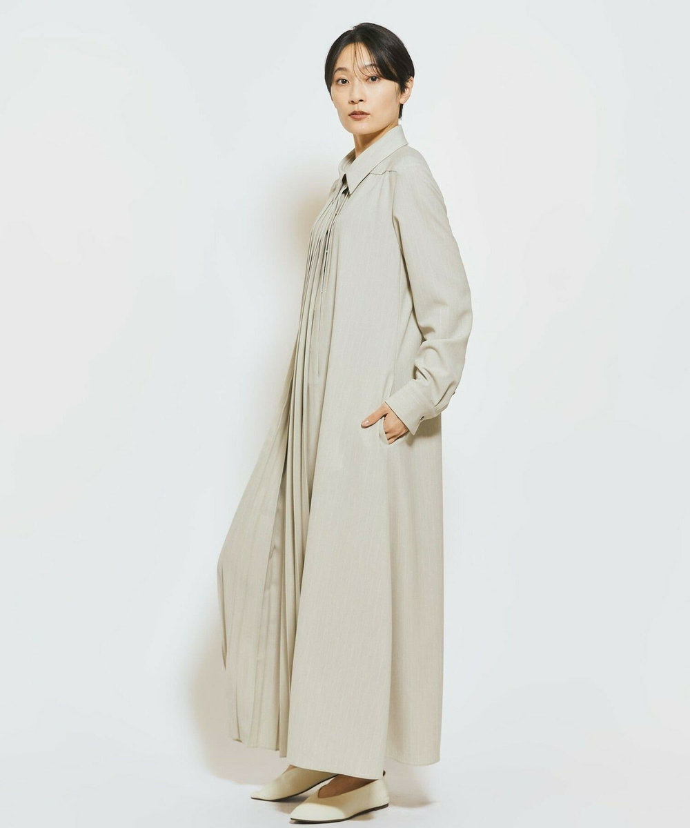 MOGA Collection MOGA Collection ストライプアシンメトリープリーツワンピース ベージュ