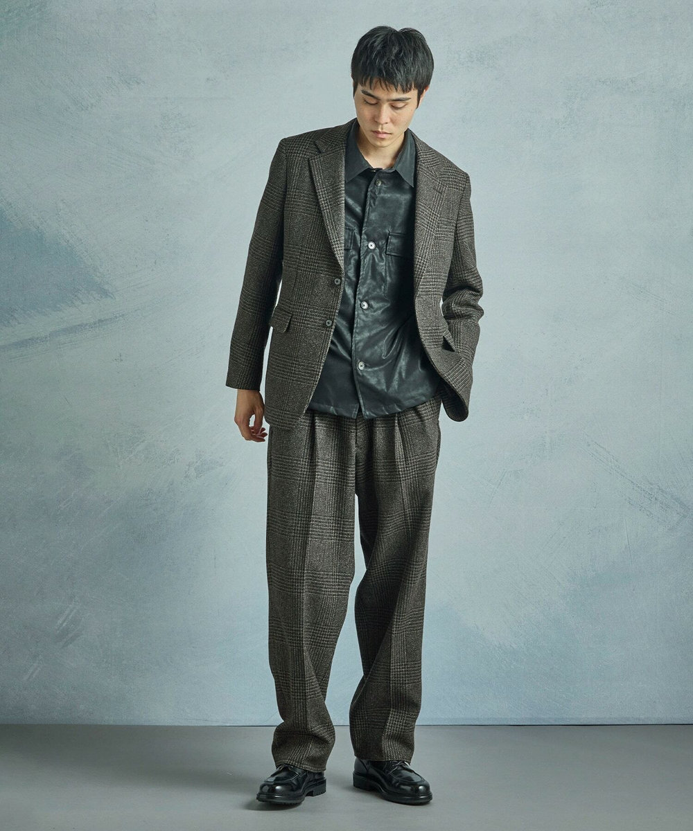 MEN'S BIGI ウールグレンチェック ワイドパンツ ブラウン
