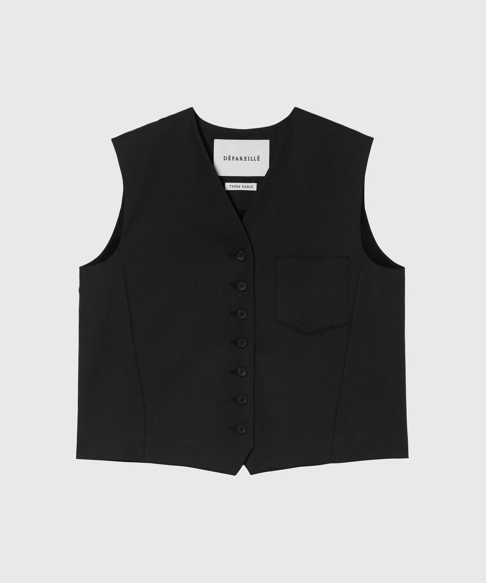 DÉPAREILLÉ RAMIE POLY TWILL GILET / ラミーポリツイルジレ ブラック