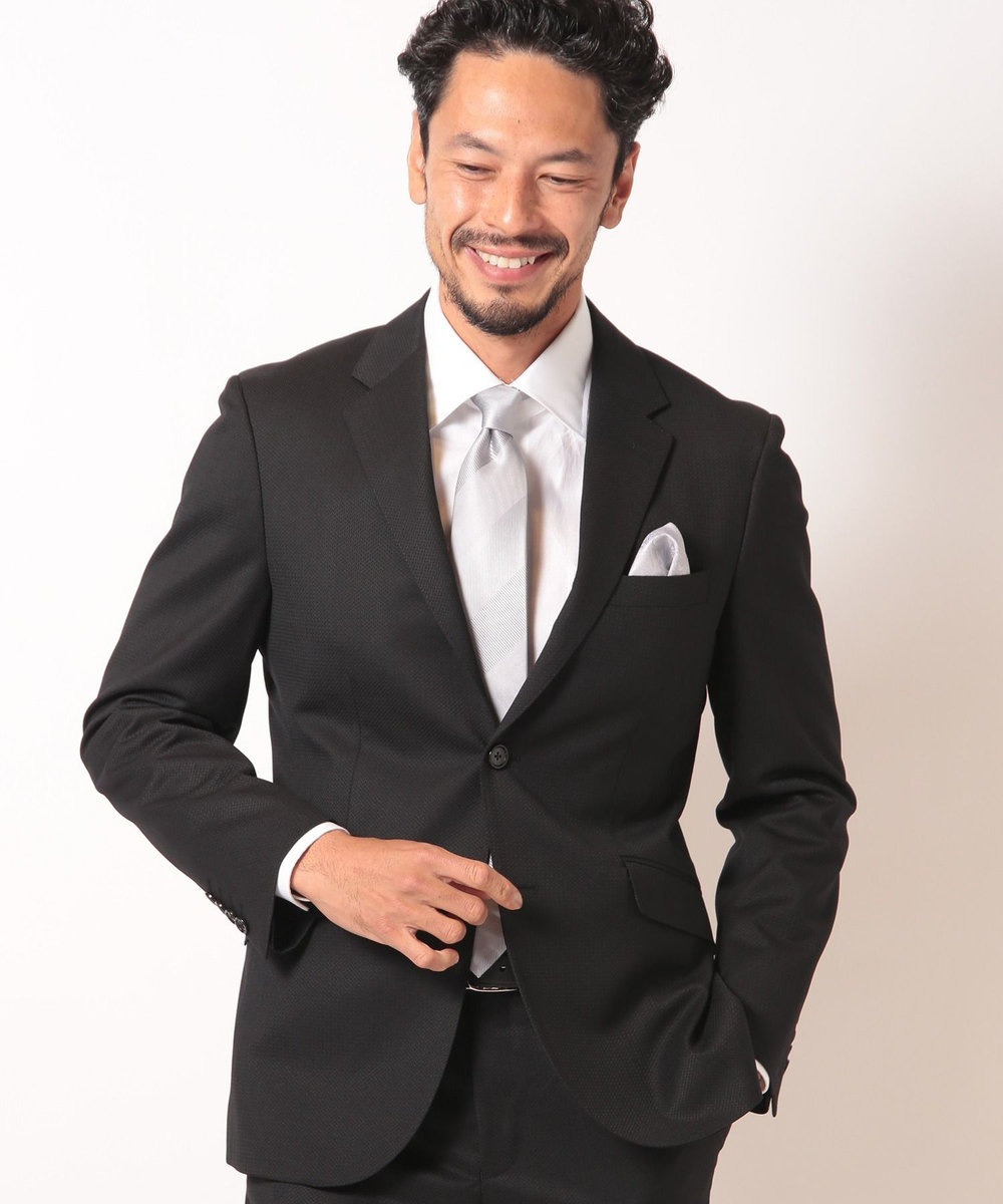 MEN'S BIGI シェブロンジャカードスーツセットアップ＜同素材ベストあり＞ ブラック
