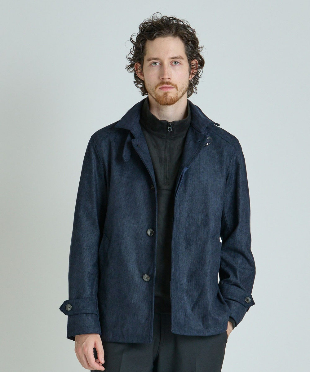MEN'S BIGI ヘリンボーンプリント スタンドカラーブルゾン＜ストレッチ＞ ネイビー