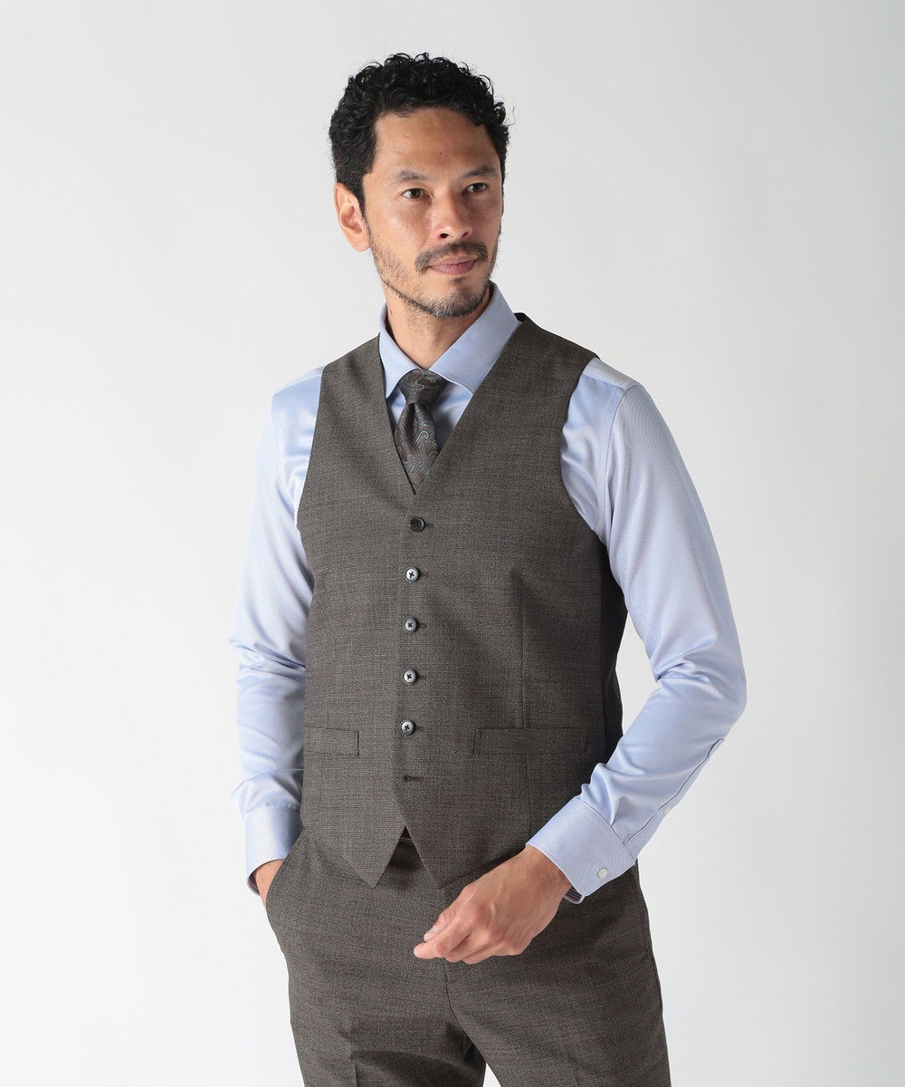 MEN'S BIGI ウールメランジ千鳥格子ベスト＜セットアップ＞ ブラウン