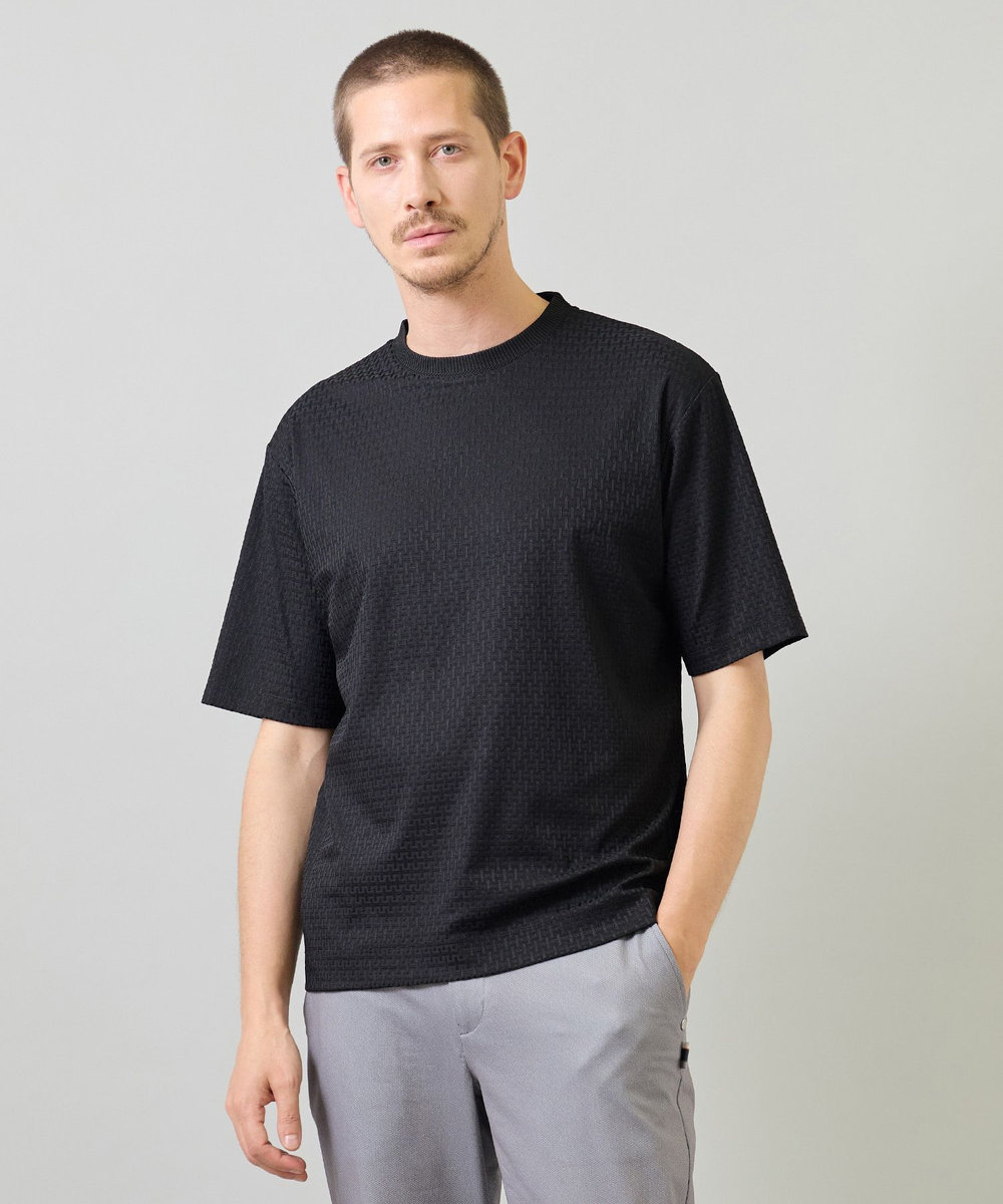 UNION STATION マルチファンクションジャガードTシャツ＜ストレッチ・速乾・イージーケア・ハンドウォッシャブル・UVカット・抗菌・防臭＞ ブラック