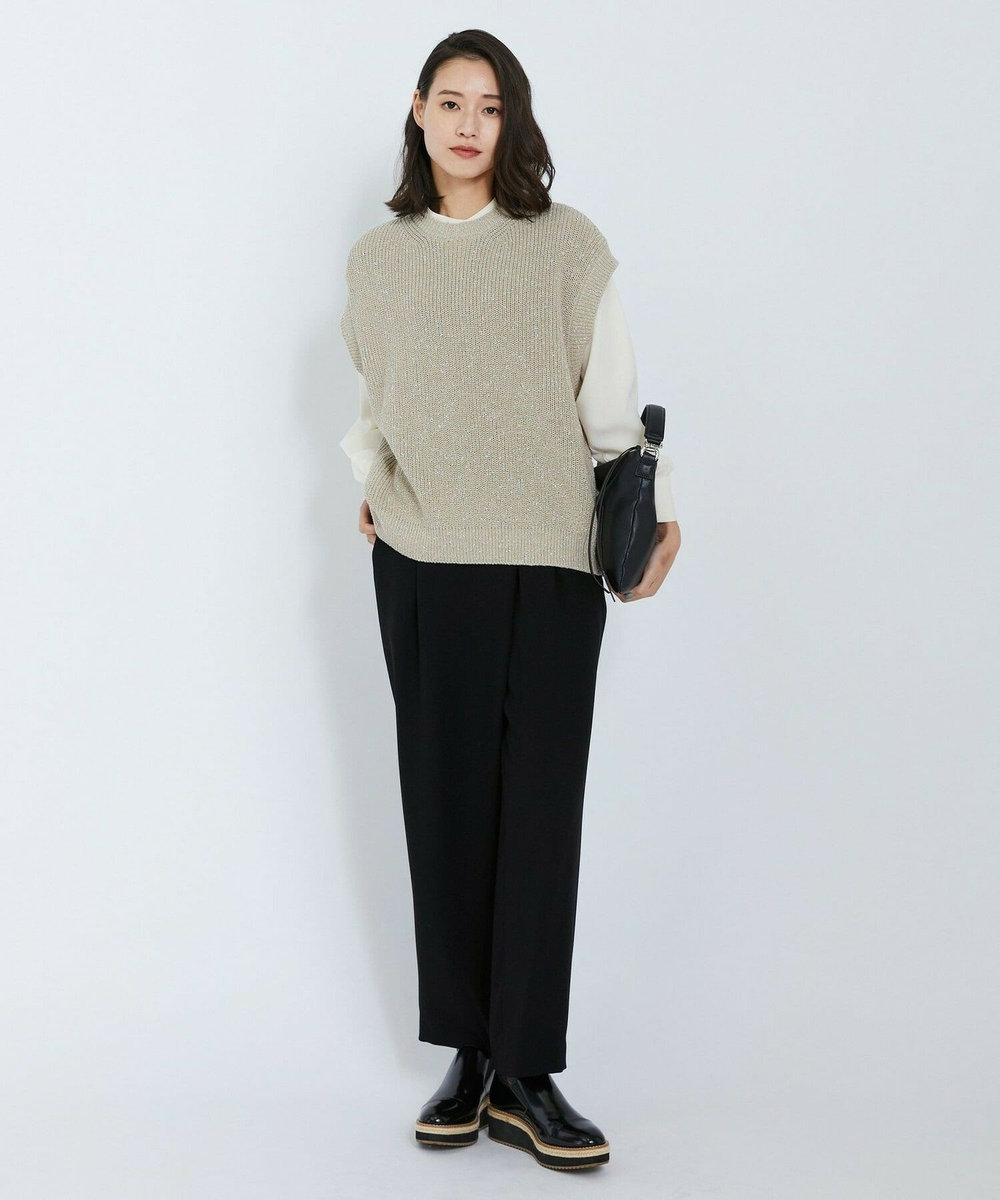 L'EQUIPE バックサテンラップテーパードパンツ ブラック