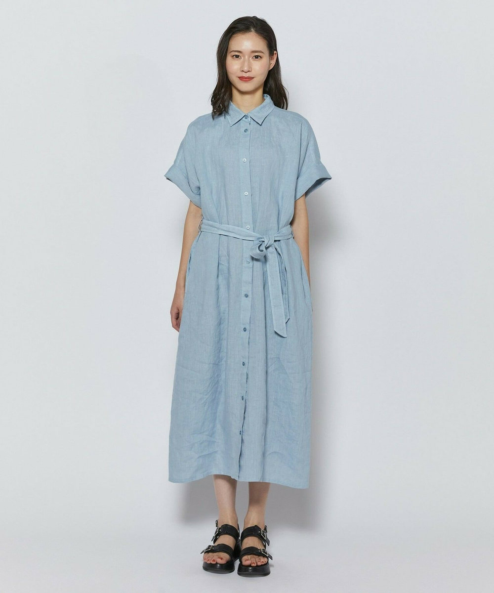 L'EQUIPE ピュアリネンガーメントダイワンピース サックスブルー
