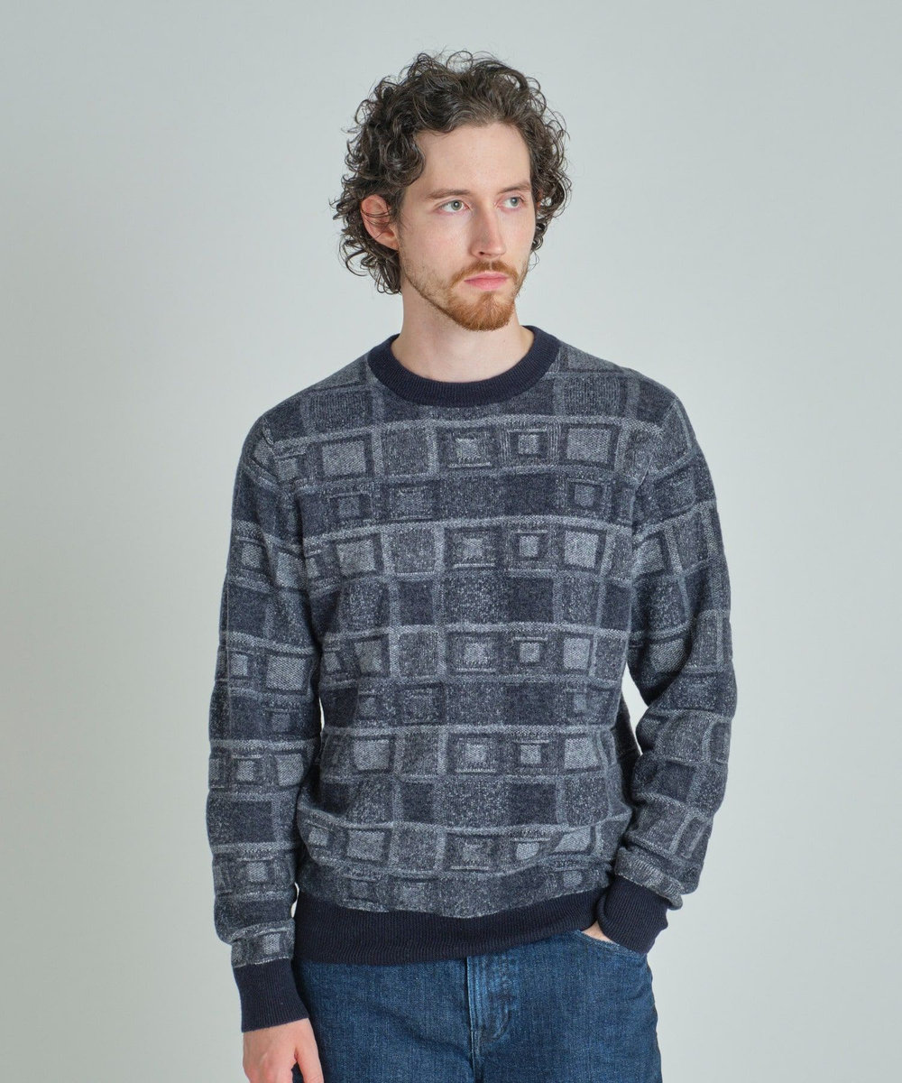 MEN'S BIGI リンクスジャカード クルーネックニット ネイビー