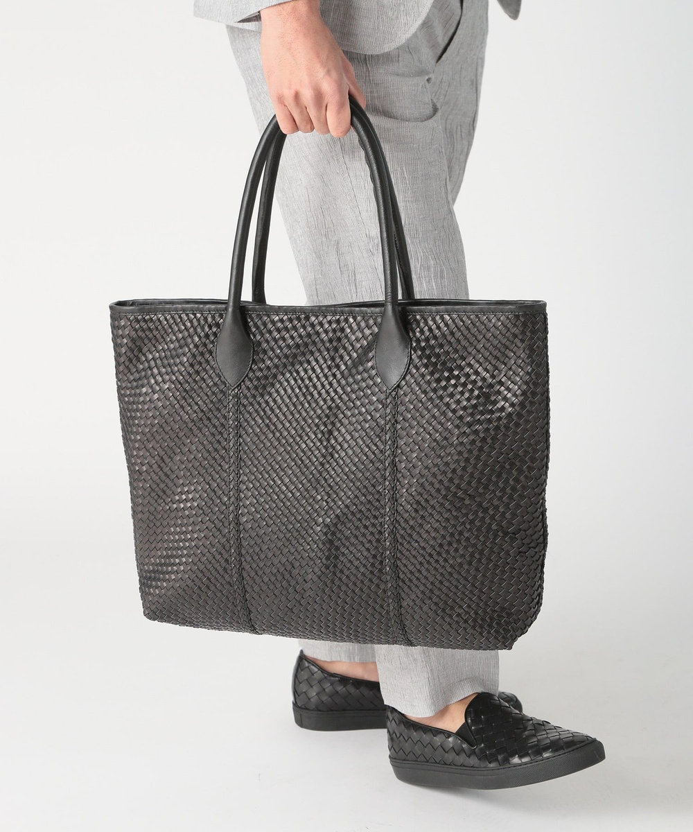 MEN'S BIGI 【HOLLINGWORTH COUNTRY OUTFITTERS】編み込みレザートートバッグ ブラック