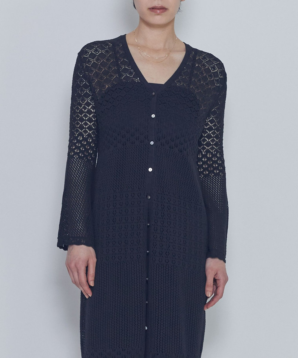 1er Arrondissement クロシェロングニットカーディガン ブラック