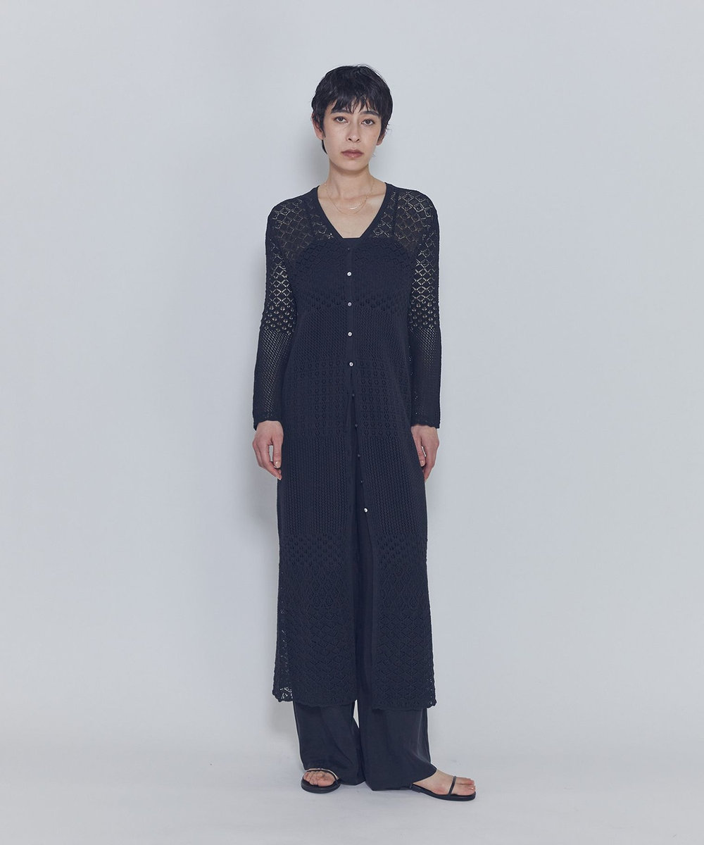 1er Arrondissement クロシェロングニットカーディガン ブラック