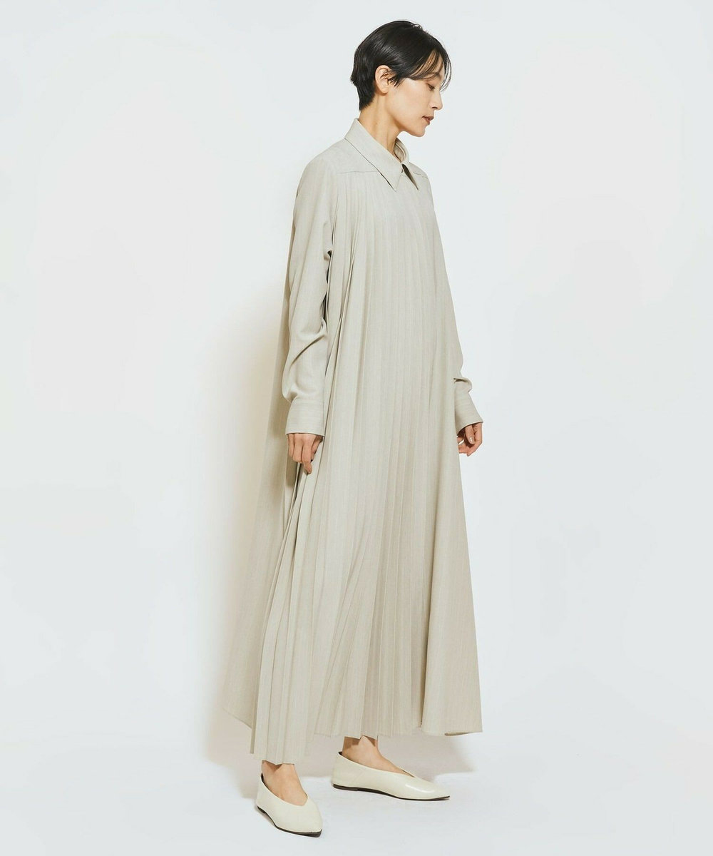 MOGA Collection MOGA Collection ストライプアシンメトリープリーツワンピース ベージュ