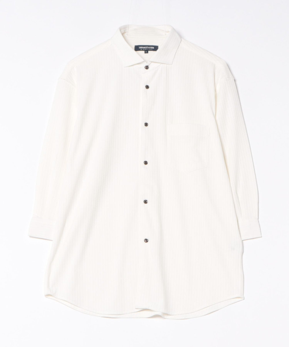UNION STATION 針抜きテレコジャージー7分袖シャツ ホワイト