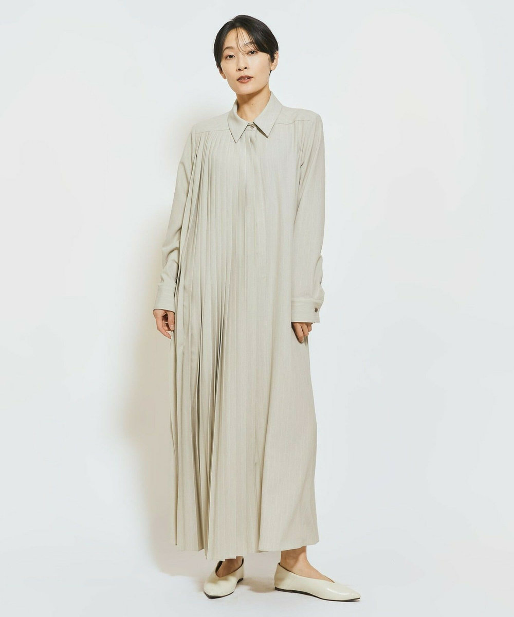 MOGA Collection MOGA Collection ストライプアシンメトリープリーツワンピース ベージュ