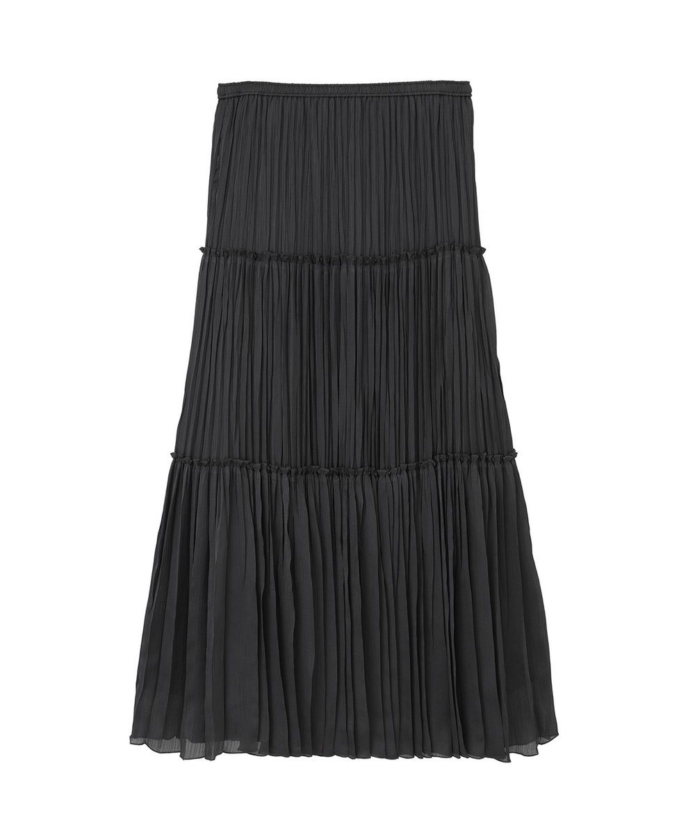 1er Arrondissement 楊柳サテンティアードプリーツスカート チャコールグレー