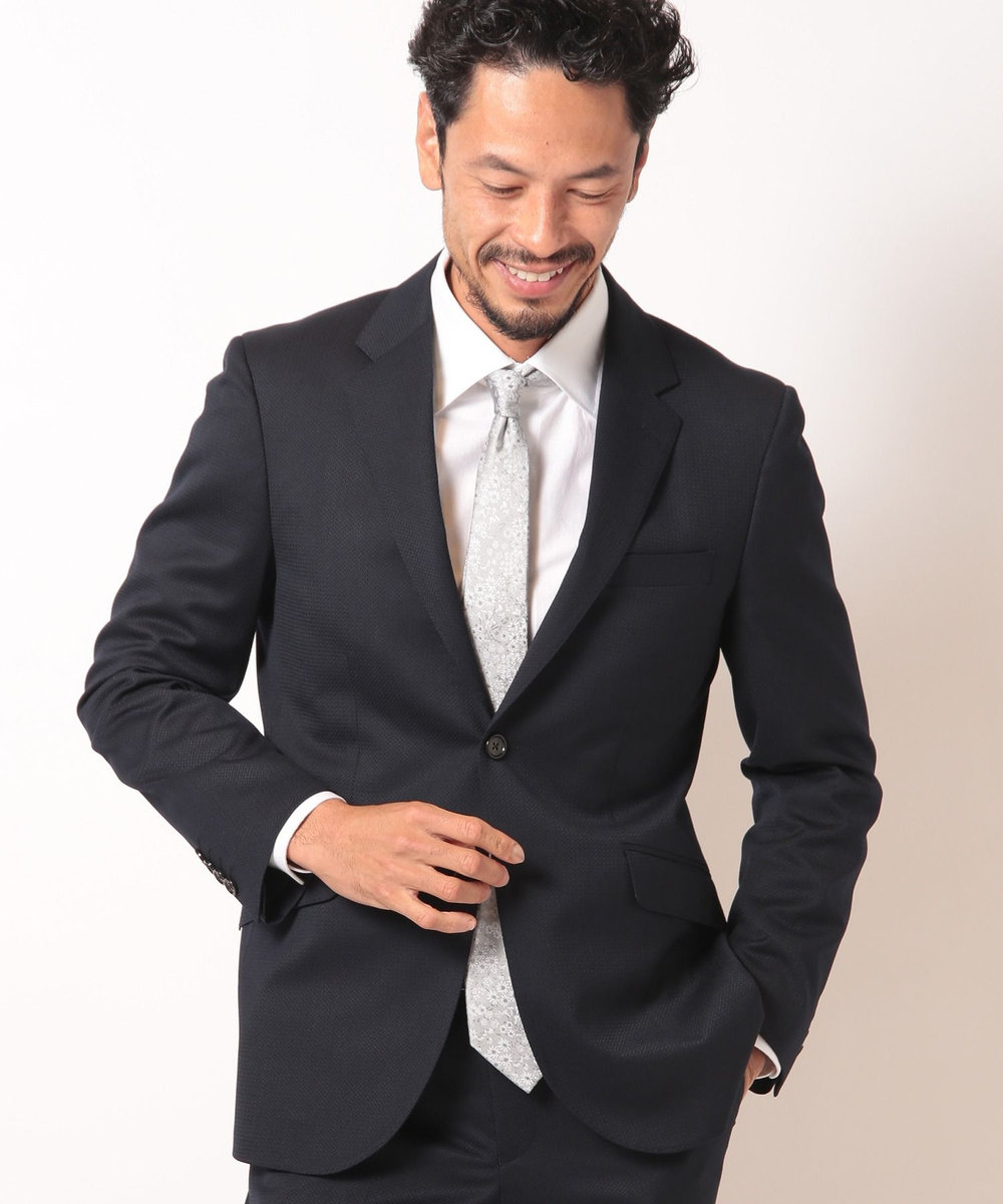 MEN'S BIGI シェブロンジャカードスーツセットアップ＜同素材ベストあり＞ ネイビー