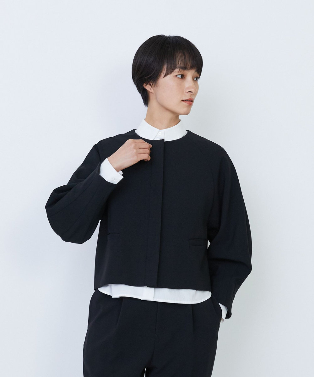 LOISIR エコダブルクロスノーカラージャケット ブラック