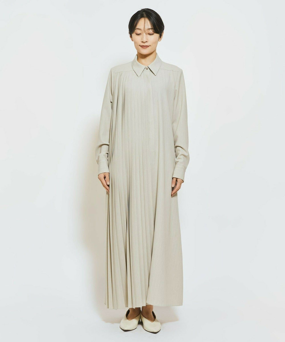 MOGA Collection MOGA Collection ストライプアシンメトリープリーツワンピース ベージュ