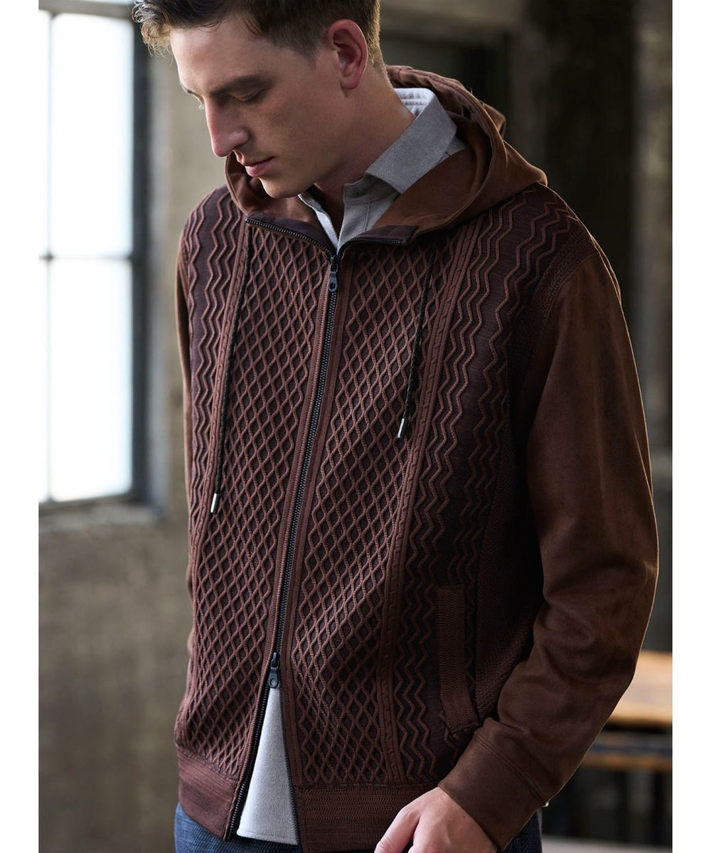 MEN'S BIGI ニットコンビパーカ ブラウン