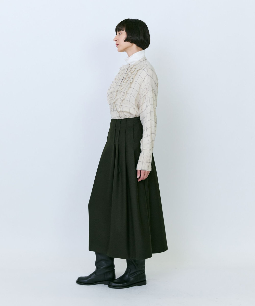 LOISIR ウールタックディテールスカート カーキ