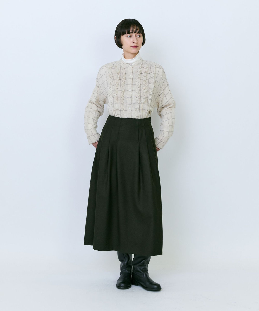 LOISIR ウールタックディテールスカート カーキ