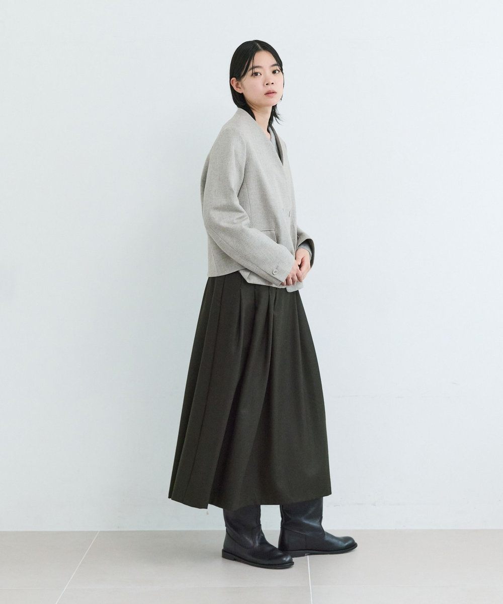 LOISIR ウールタックディテールスカート カーキ