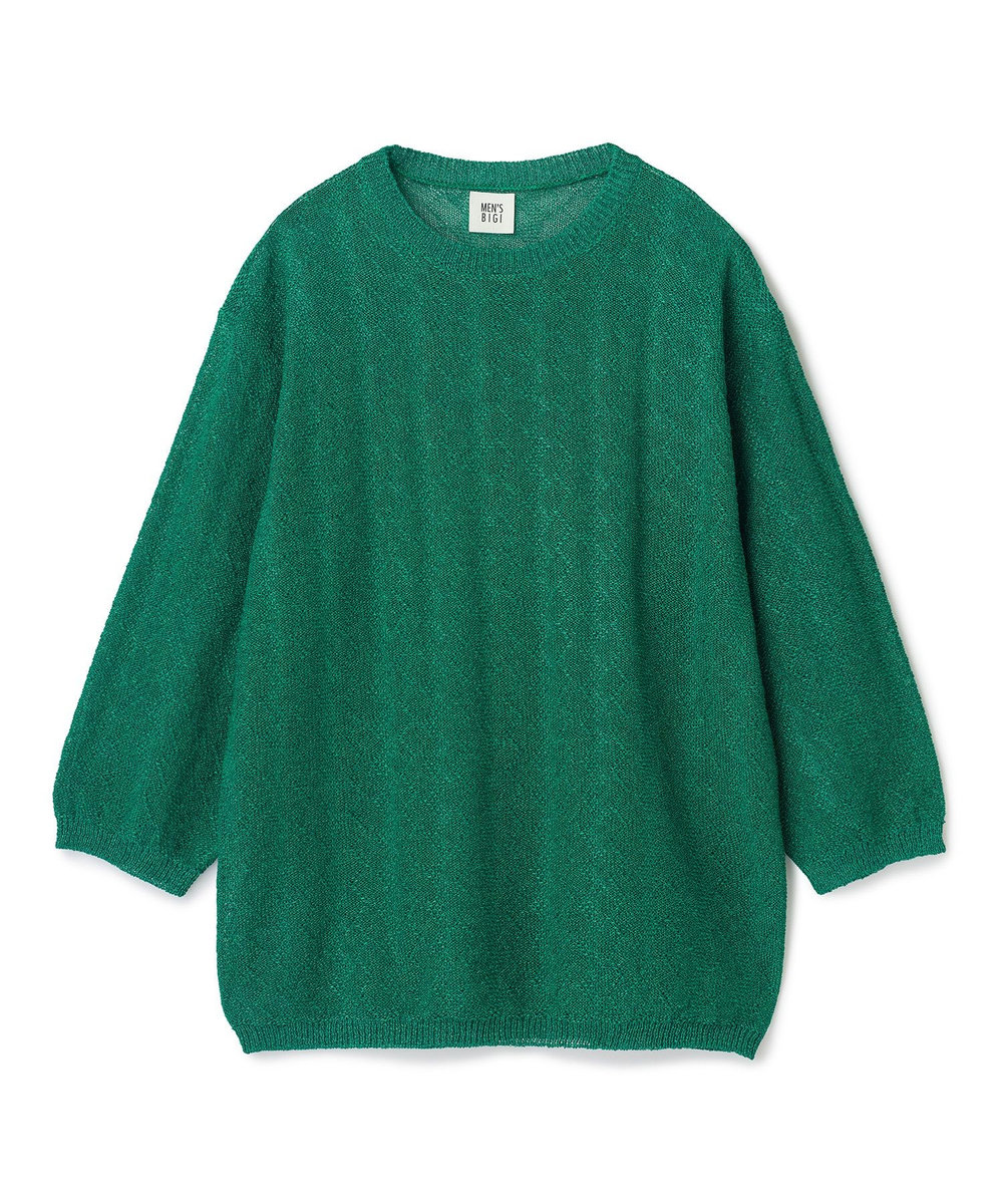 MEN'S BIGI 変形アーガイルシアーニット7分袖Tシャツ グリーン